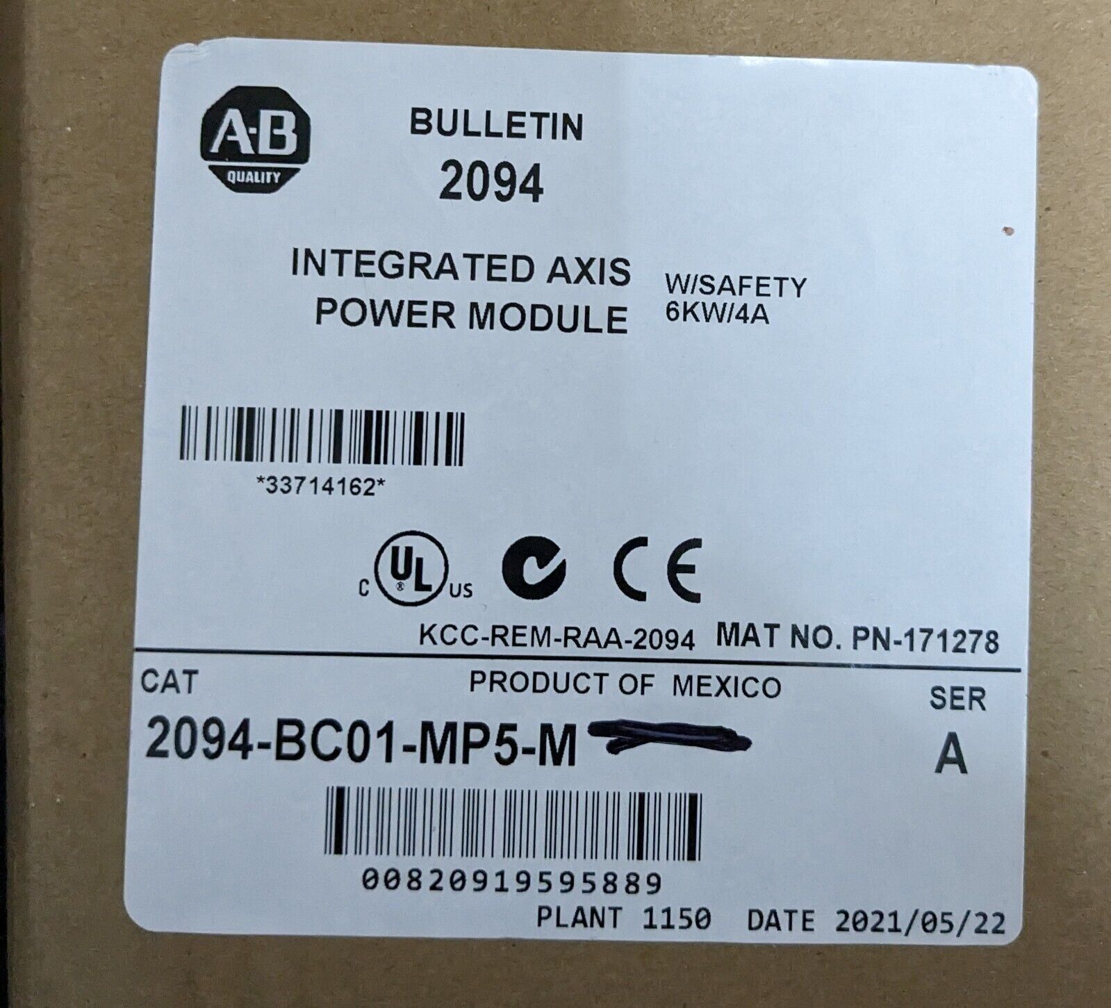 Allen-Bradley 2094-BC01-MP5-M Integriertes Achsenmodul, 400/460V, 6kW, Serie A