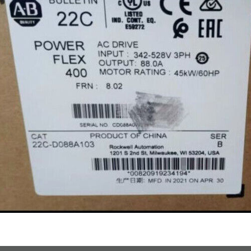 Allen-Bradley 22C-D088A103 PowerFlex 400 Lüfter-Pumpenantrieb 480VAC 3PH 88A 60HP, B