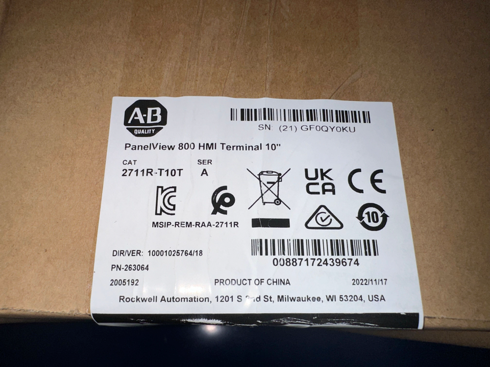 Allen-Bradley 2711R-T10T PanelView 800 Color HMI Touchscreen Terminal 10-in, A