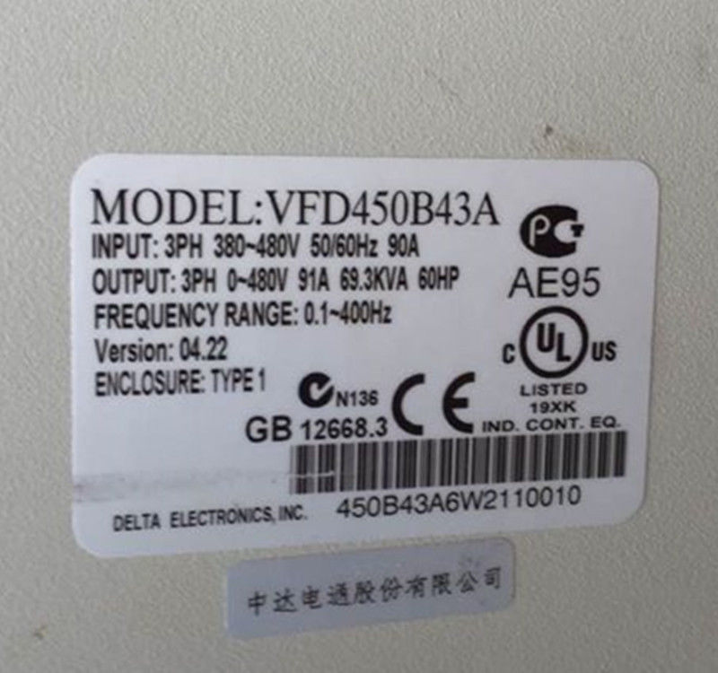 VFD450B43A DELTA VFD Inverter Frequency converter 45kw 60HP 3 PHASE 380V
