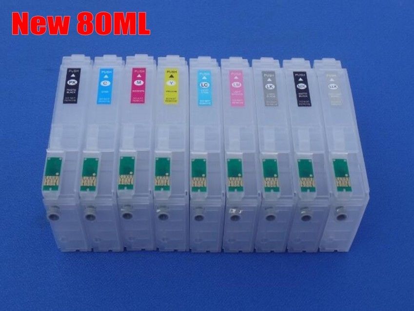 80ml, 9 Stück für EP SureColor P600 nachfüllbare Tintenpatrone mit Auto-Reset-Chip